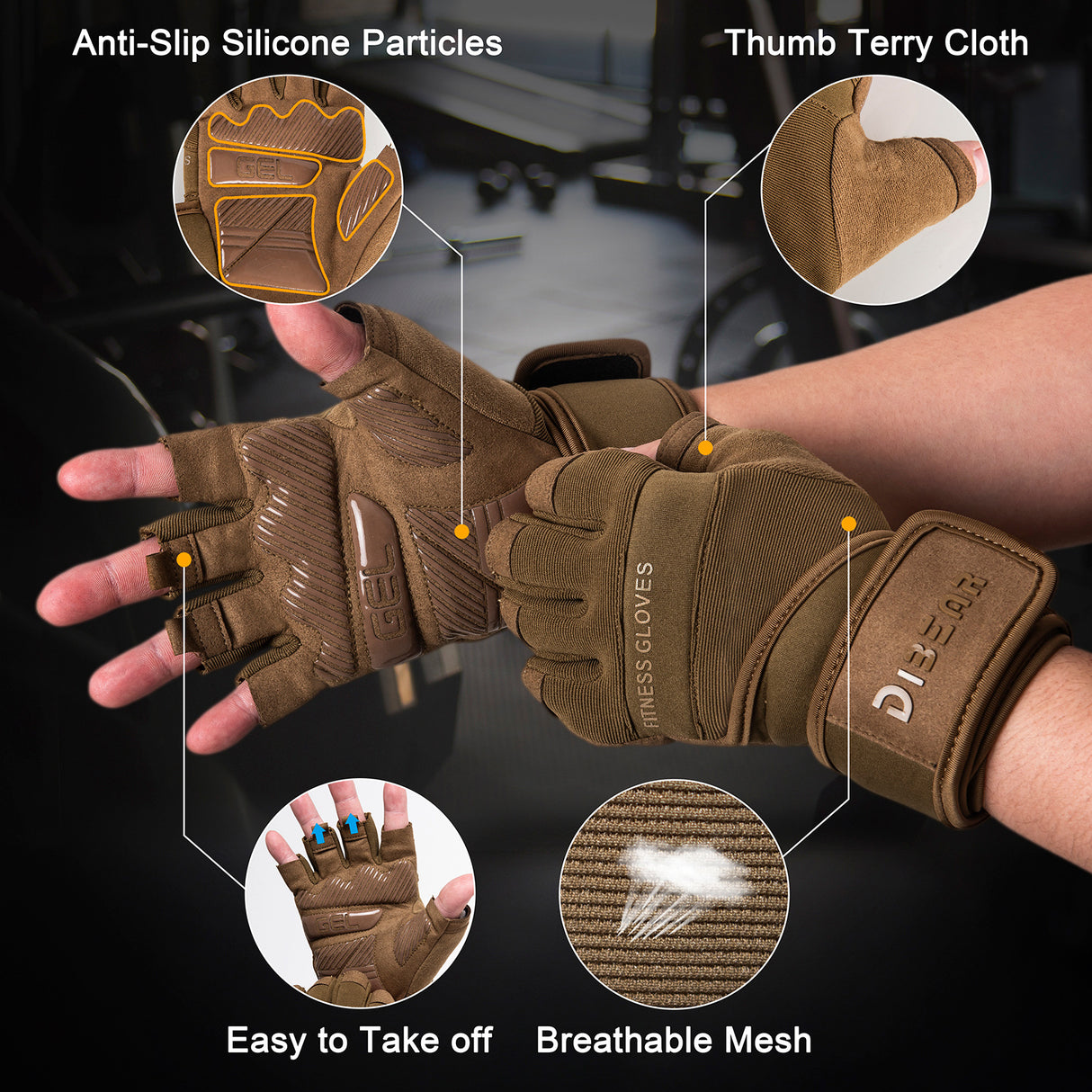 Size M Green Heavy Duty Workout Gloves with Wrist Support - Anti-Slip Gel Padded Gym Gloves for Weightlifting, Training & Fitness