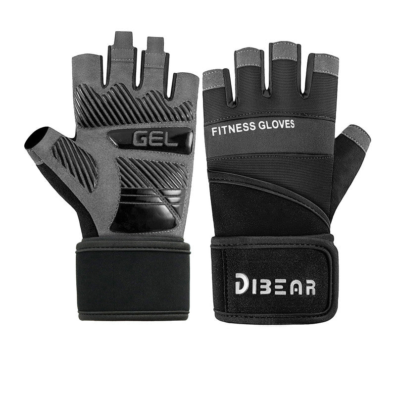 Size M Black Heavy Duty Workout Gloves with Wrist Support - Anti-Slip Gel Padded Gym Gloves for Weightlifting, Training & Fitness