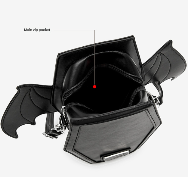 Rose Red Gothic Coffin Bat Wing Convertible Crossbody Bag - Punk PU Leather Shoulder Purse & Mini Backpack