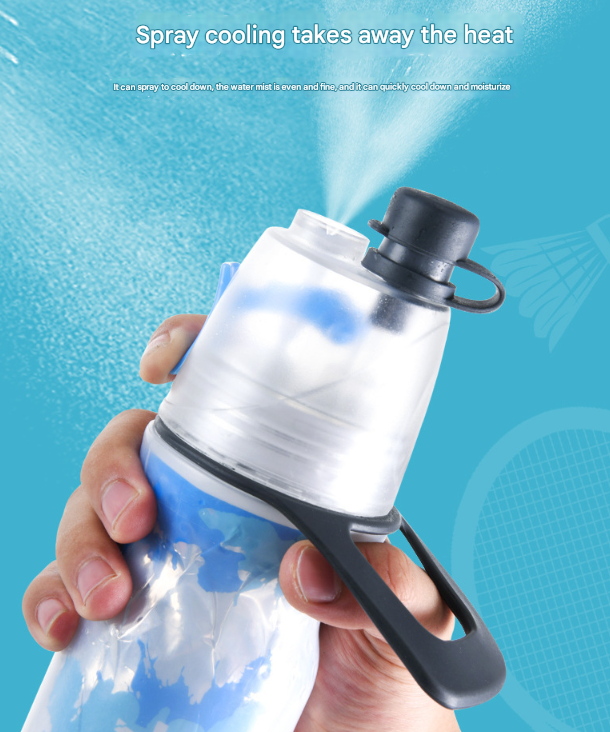 Red 500ML Insulated Sports Water Bottle with Cooling Mist - Triple-Layer Design Keeps Drinks Cold for Hours - Portable PE Misting Bottle