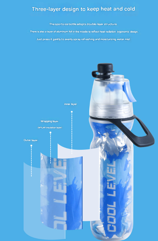 Red 500ML Insulated Sports Water Bottle with Cooling Mist - Triple-Layer Design Keeps Drinks Cold for Hours - Portable PE Misting Bottle