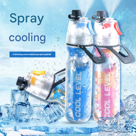 Blue 500ML Insulated Sports Water Bottle with Cooling Mist - Triple-Layer Design Keeps Drinks Cold for Hours - Portable PE Misting Bottle