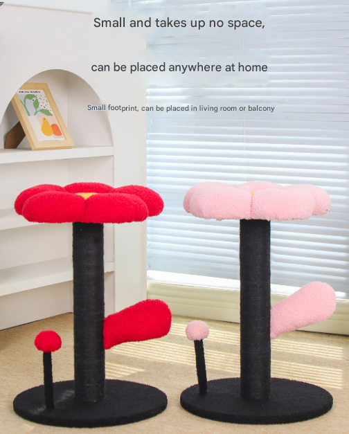 Red and Black Adorable Flower Cat Tree - Plush Perch, Sisal Scratching Post & Spring Ball Toy
