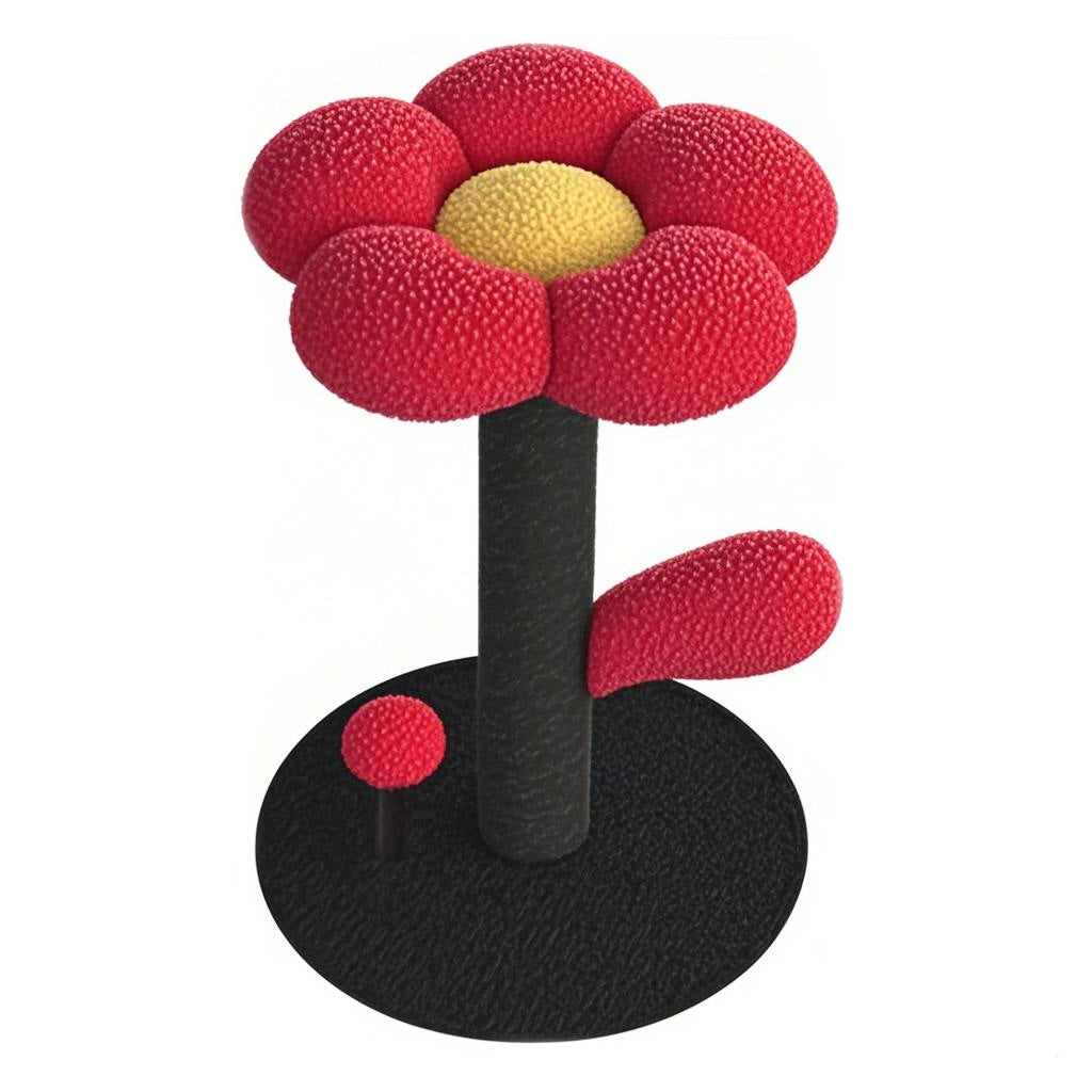 Red and Black Adorable Flower Cat Tree - Plush Perch, Sisal Scratching Post & Spring Ball Toy