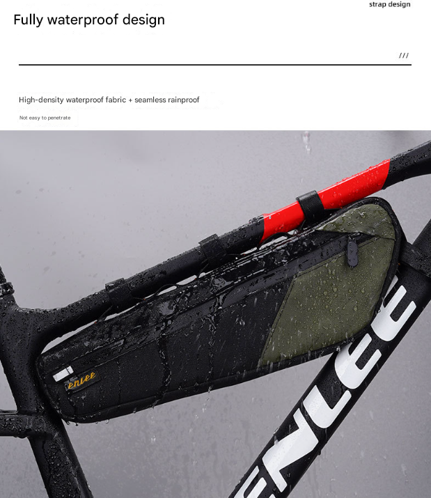 Black and Green Waterproof Bicycle Frame Bag - 2.5L Slim Top Tube Storage Pouch for Cycling Essentials
