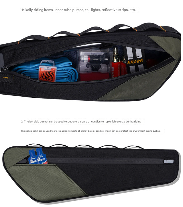 Black and Orange Waterproof Bicycle Frame Bag - 2.5L Slim Top Tube Storage Pouch for Cycling Essentials