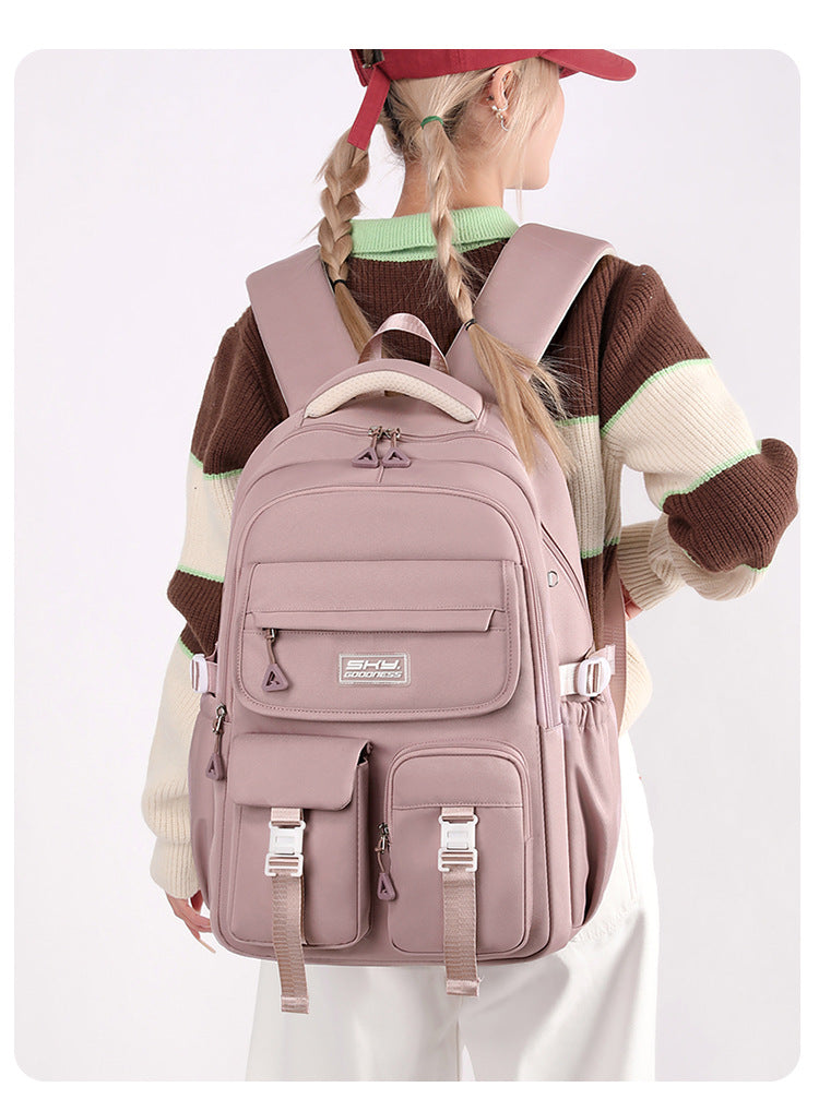 Light Purple Large Capacity Waterproof Student Backpack - Fits 15-Inch Laptop, Multi-Pocket Travel Daypack