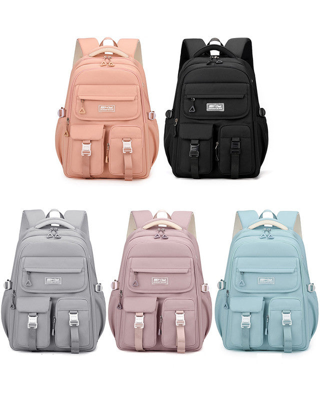 Pink Large Capacity Waterproof Student Backpack - Fits 15-Inch Laptop, Multi-Pocket Travel Daypack