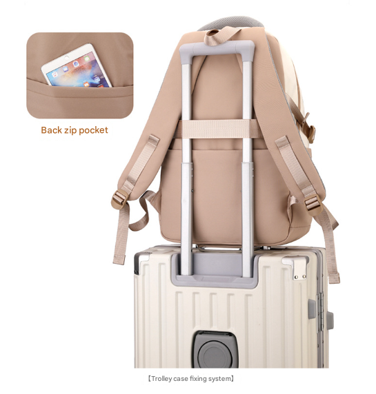 Brown and White Large Capacity Student Backpack - Durable Oxford Cloth School Bag with Laptop Compartment & Multiple Pockets