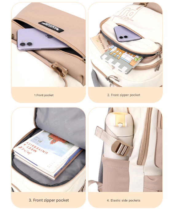 Red and White Large Capacity Student Backpack - Durable Oxford Cloth School Bag with Laptop Compartment & Multiple Pockets