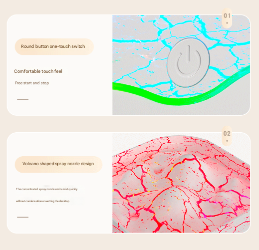 White Volcano Style 2L Cool Mist Humidifier - Triple Nozzle with RGB LED & Quiet Operation