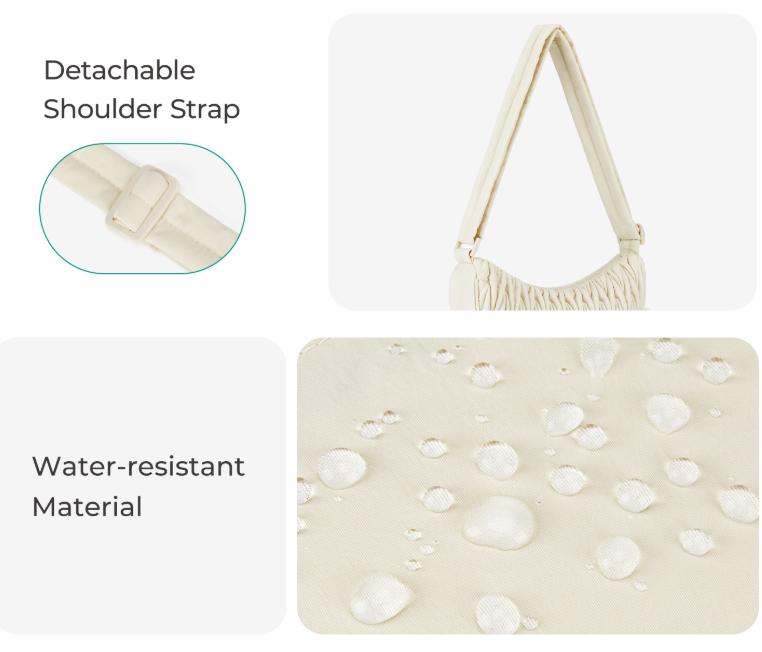 Beige Chic Pleated Crescent Sling Bag - Water-Resistant Lightweight Crossbody & Shoulder Purse