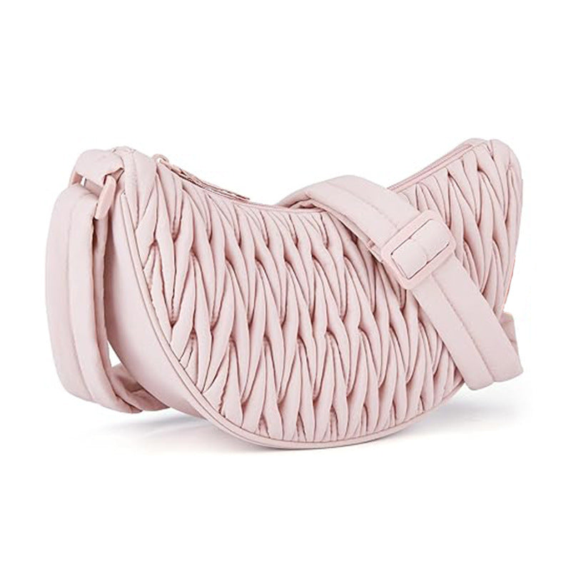 Pink Chic Pleated Crescent Sling Bag - Water-Resistant Lightweight Crossbody & Shoulder Purse