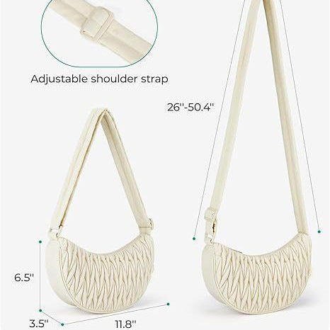 Pink Chic Pleated Crescent Sling Bag - Water-Resistant Lightweight Crossbody & Shoulder Purse