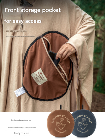 Green Cozy 4-in-1 Wearable Fleece Poncho Sleeping Bag - Multifunctional Camping Blanket with Detachable Hood