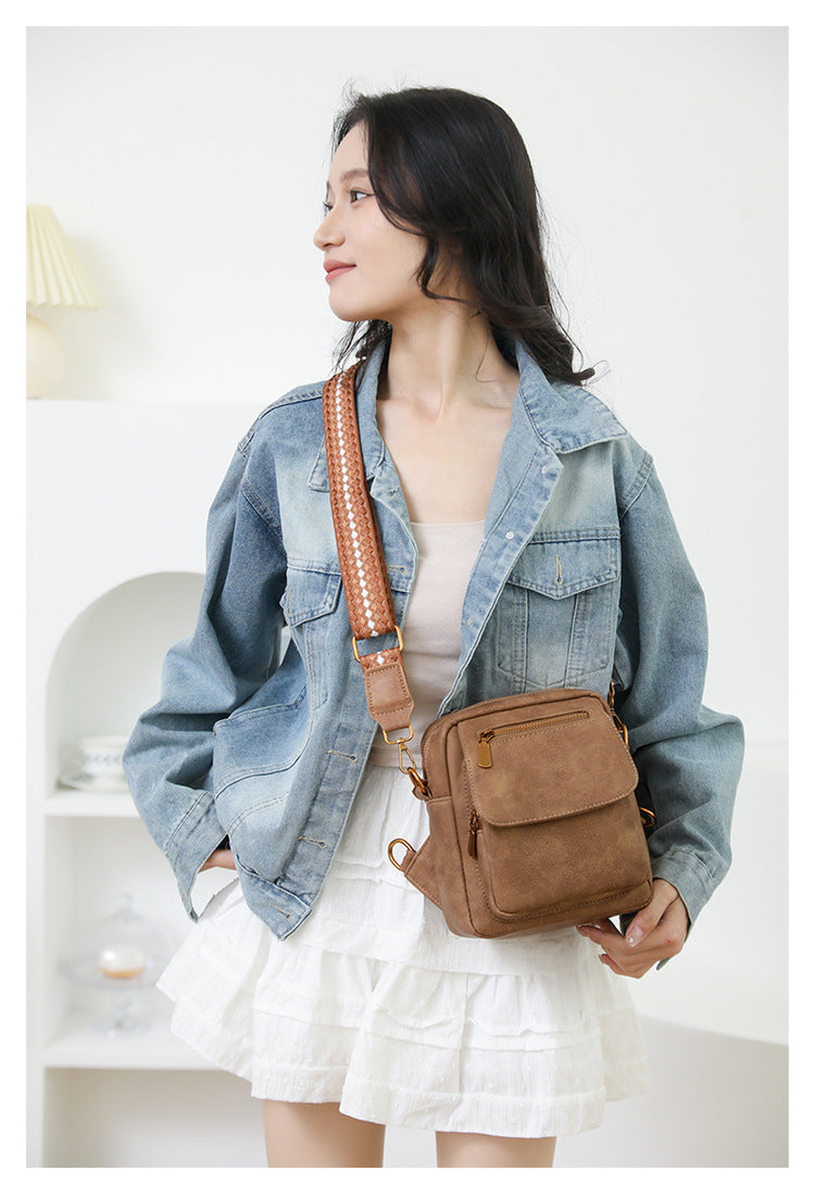 Green Stylish PU Leather Sling Crossbody Bag for Women - Multi-Pocket Chest Pack with Adjustable Wide Strap