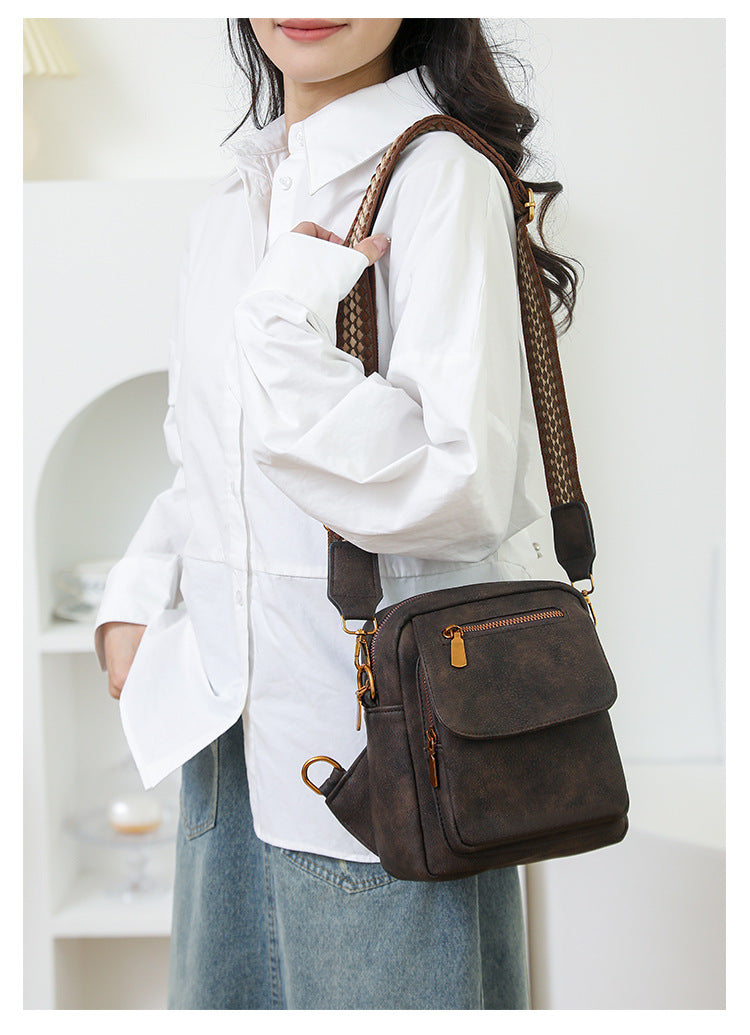 Coffee Stylish PU Leather Sling Crossbody Bag for Women - Multi-Pocket Chest Pack with Adjustable Wide Strap