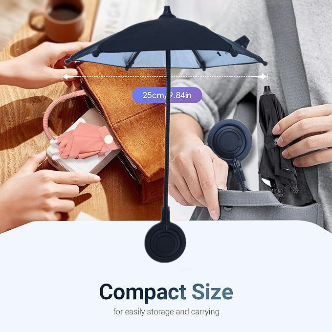 Blue Magnetic Phone Umbrella Sun Shade - Clear Outdoor Screen Visor, Anti-Glare Mini Parasol for iPhone