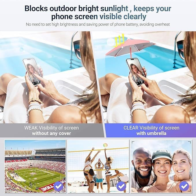 Blue Magnetic Phone Umbrella Sun Shade - Clear Outdoor Screen Visor, Anti-Glare Mini Parasol for iPhone