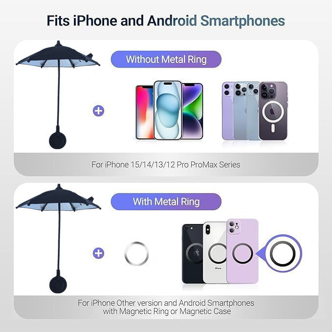 Yellow Magnetic Phone Umbrella Sun Shade - Clear Outdoor Screen Visor, Anti-Glare Mini Parasol for iPhone