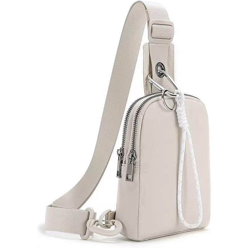 Beige Compact Waterproof Sling Bag - Unisex Mini Crossbody Chest Pack with Adjustable Reversible Strap