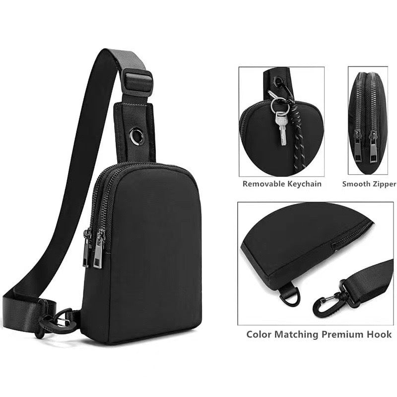 Beige Compact Waterproof Sling Bag - Unisex Mini Crossbody Chest Pack with Adjustable Reversible Strap