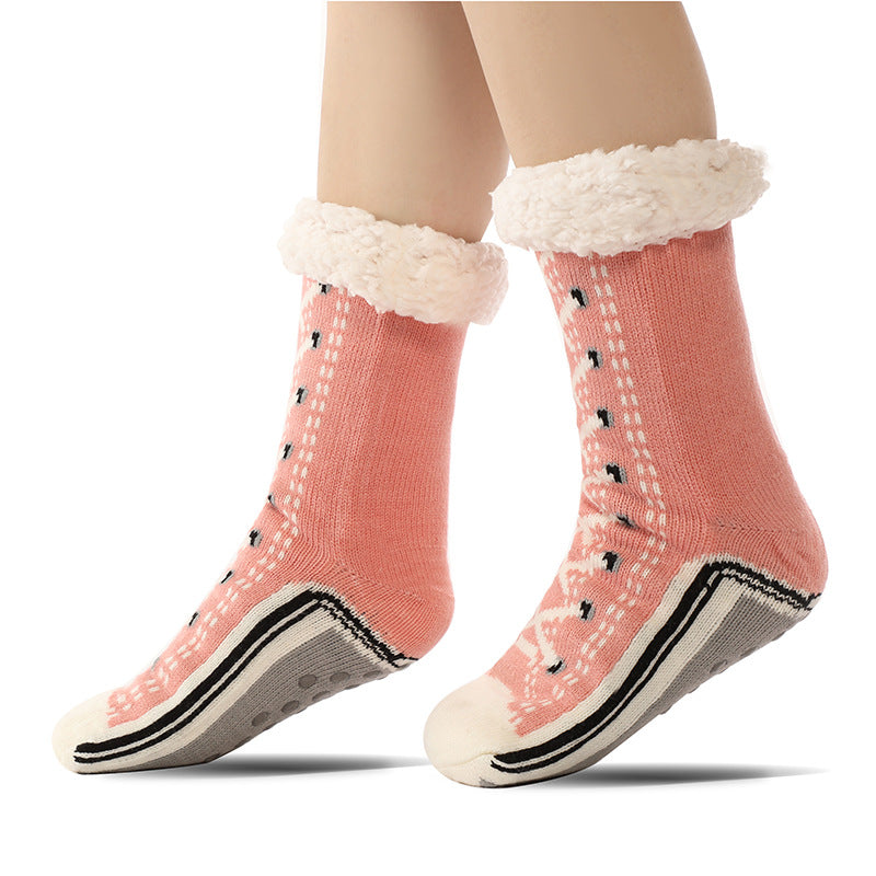 2 Pcs Pink Women's Ultra Soft Sherpa Lined Slipper Socks - Cozy Warm Non-Slip Gripper Home Socks