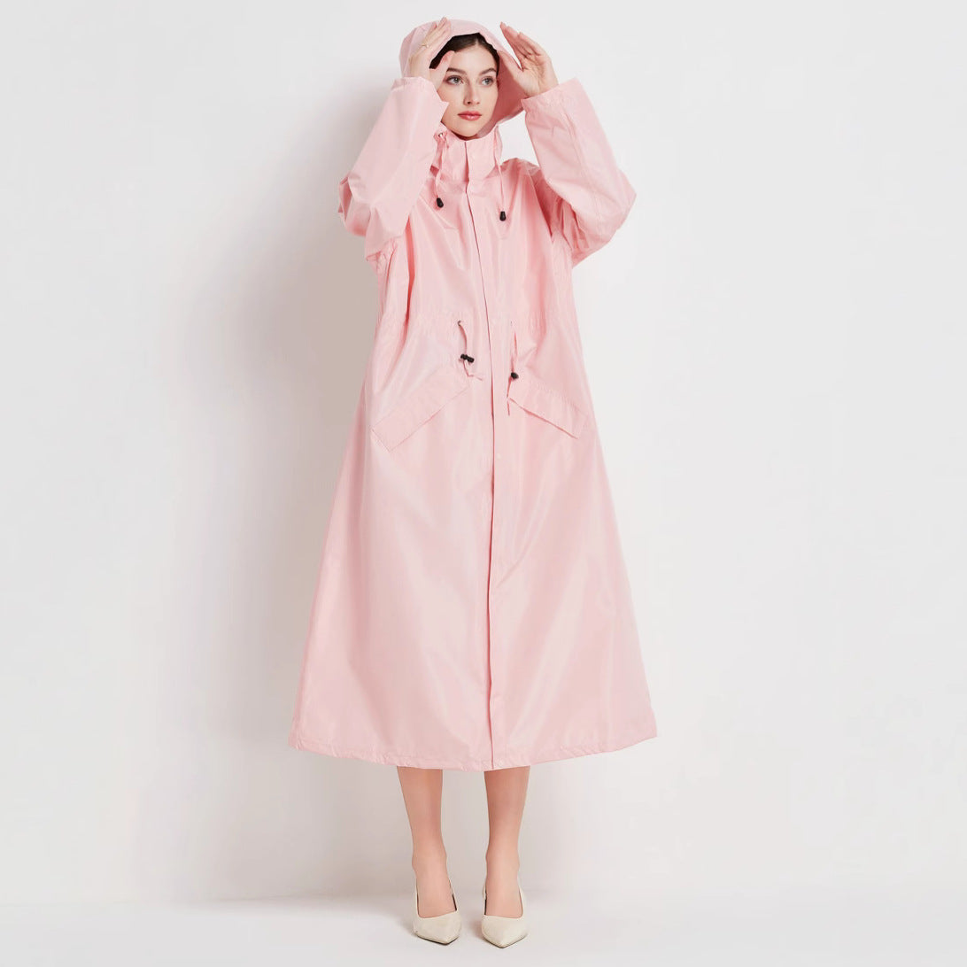 Size XL Pink Women's Chic Lightweight Waterproof Raincoat - Long Hooded Packable Rain Jacket with Pouch