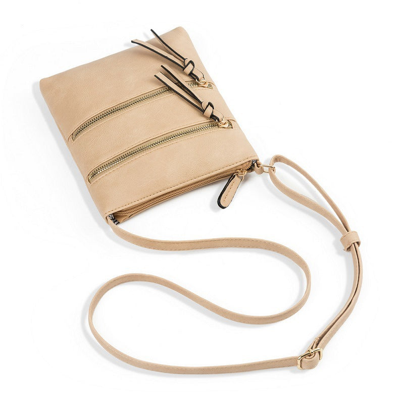 Light khaki Compact Women's Crossbody Bag - Adjustable Strap, Double Zipper Closure, 18x21cm Lightweight PU Leather Shoulder Bag