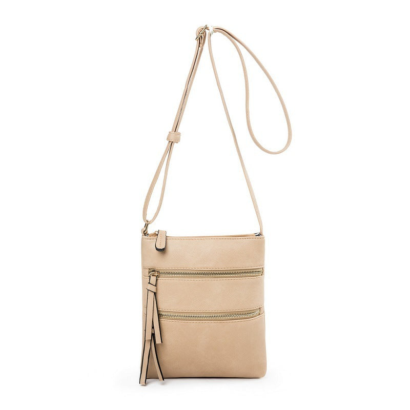 Light khaki Compact Women's Crossbody Bag - Adjustable Strap, Double Zipper Closure, 18x21cm Lightweight PU Leather Shoulder Bag