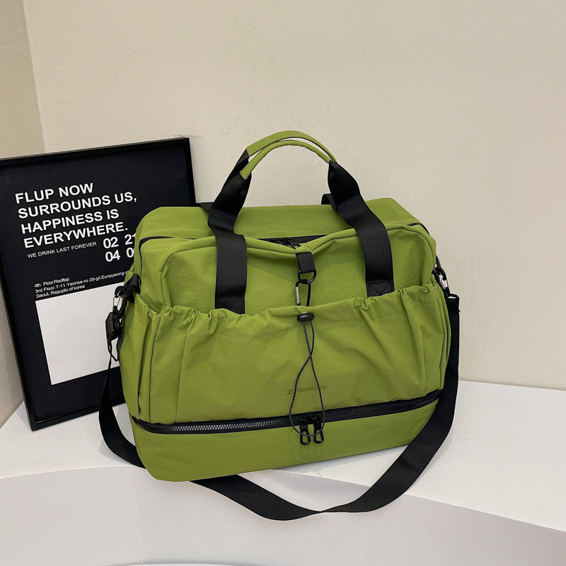 Green and Black Large Capacity Travel Bag with Wet/Dry Separation - Canvas + Polyester, Lightweight Handbag for Short Trips and Fitness, Fits on