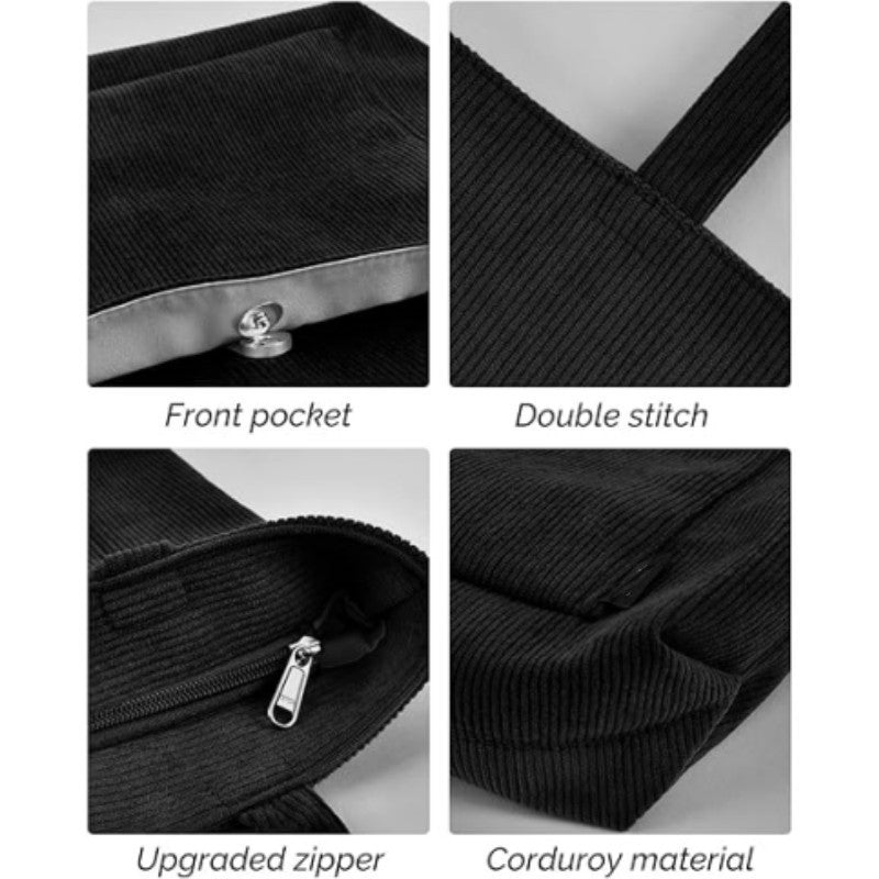 White Stylish Corduroy Canvas Tote Bag - Fashionable and Retro Shoulder Bag