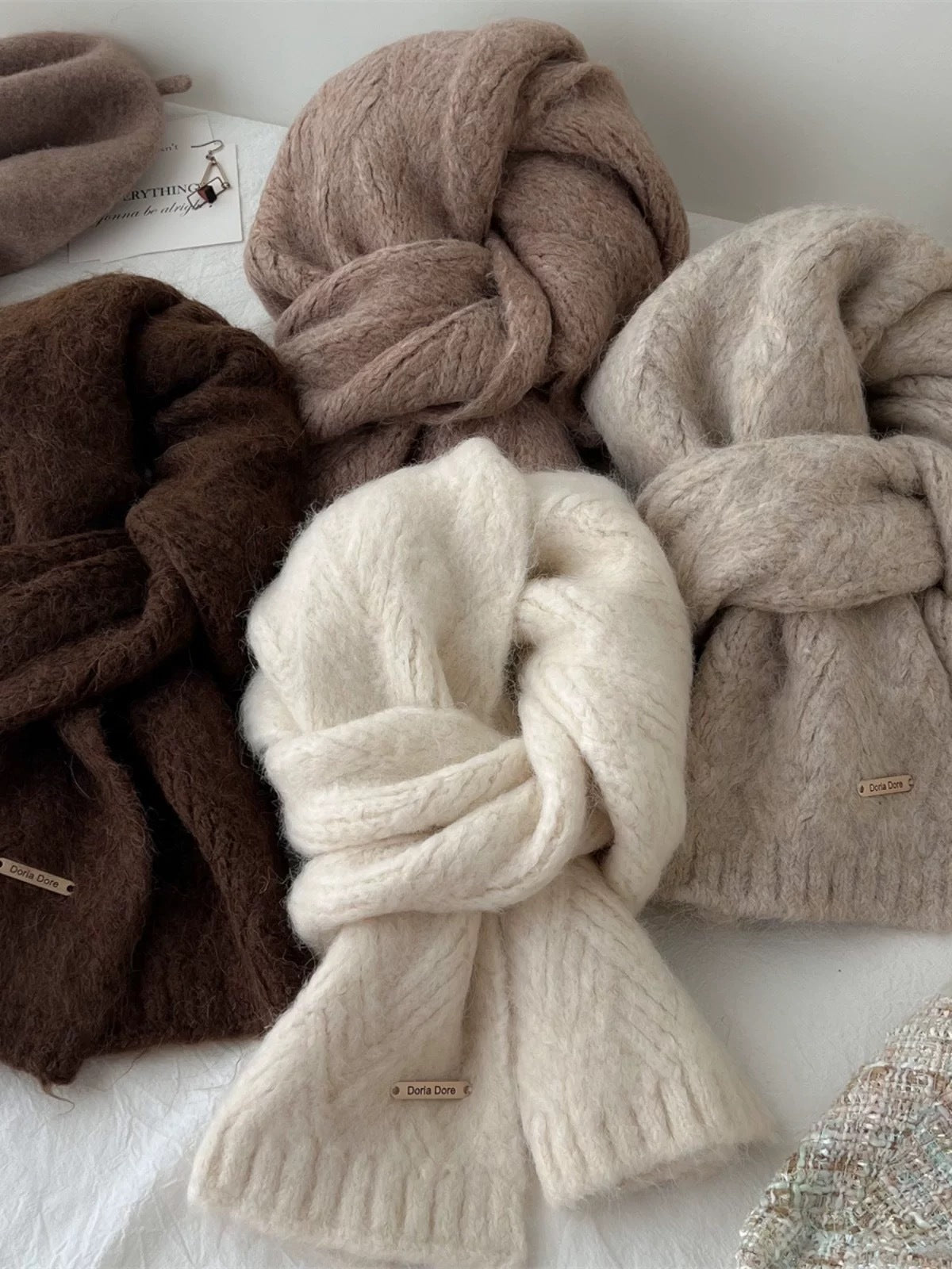 Pink Alpaca Wool Blend Solid Color Knitted Scarf for Women Winter New Style Student High Quality Couple Woolen Neck Warmer