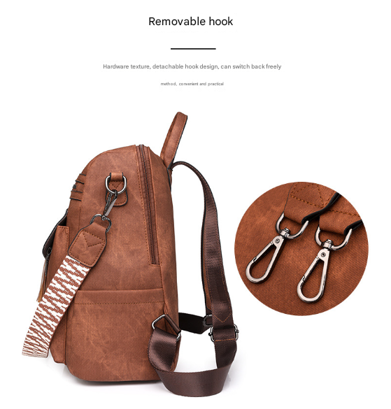 Brown Chic Women's PU Leather Convertible Backpack - Anti-Theft Design, Multi-Pocket Shoulder Bag with Tassel