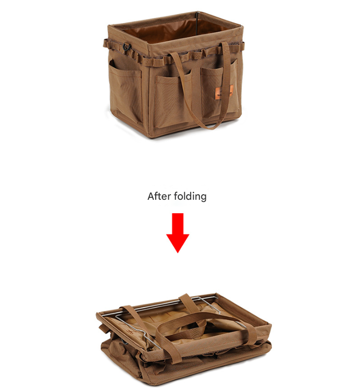 Brown Heavy Duty Foldable Outdoor Camping Storage Box - Oxford Cloth Collapsible Gear Organizer Tote with Pockets