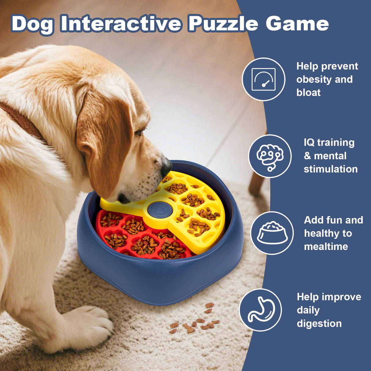 Red,Yellow and Blue Interactive Dog Puzzle Feeder Bowl - Slow Eating & Mental Stimulation Toy for Small Medium Breeds