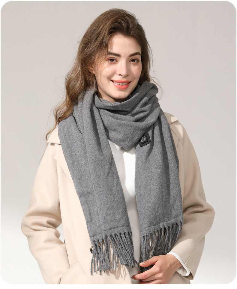Grey USB Electric Heated Scarf - 3-Level Heat Setting Winter Neck Warmer