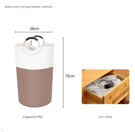 Brown and White Large 90L Freestanding Laundry Hamper - Collapsible Clothes Basket with Aluminum Soft-Grip Handles