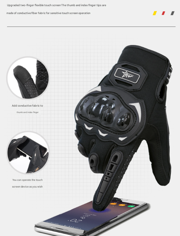 Size L Black Protective Motorcycle Riding Gloves - Hard Knuckle Armour & Touchscreen Fingertips