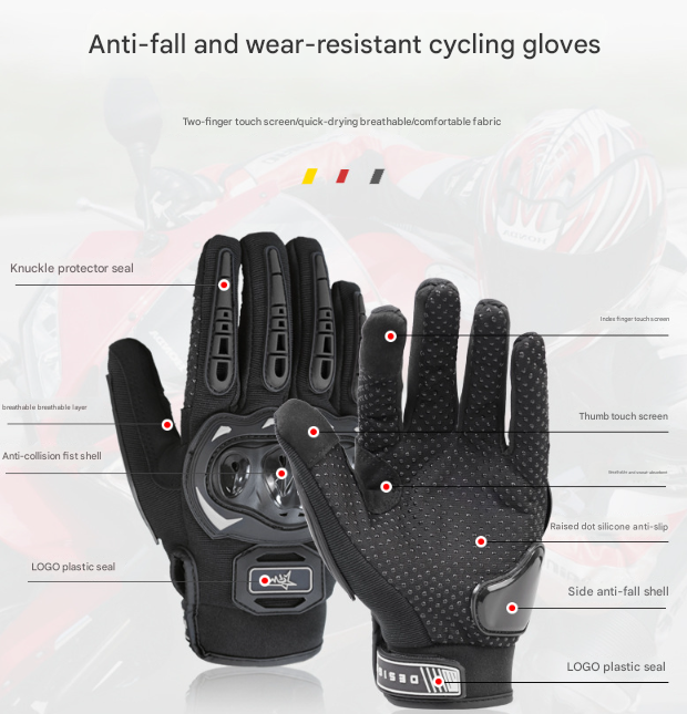 Size M Red and Black Protective Motorcycle Riding Gloves - Hard Knuckle Armour & Touchscreen Fingertips