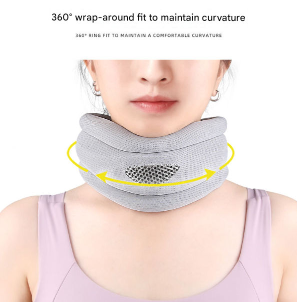 Grey Ergonomic Neck Support Brace - Adjustable Soft Cervical Collar for Posture Correction