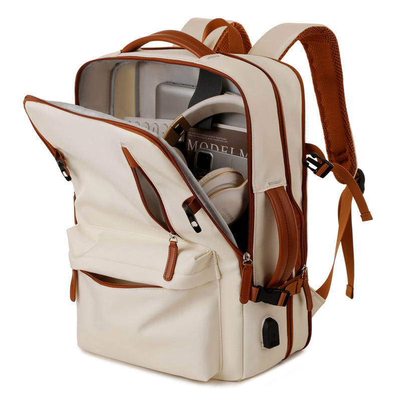 Grey Expandable Laptop Backpack with USB Port - Stylish Travel & Business Daypack