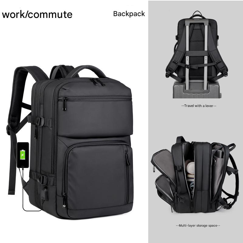 Black Expandable Business Travel Backpack with USB Charging Port - Water-Resistant Laptop Bag for Commuting & Carry-On