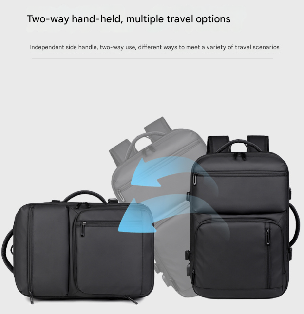 Black Expandable Business Travel Backpack with USB Charging Port - Water-Resistant Laptop Bag for Commuting & Carry-On