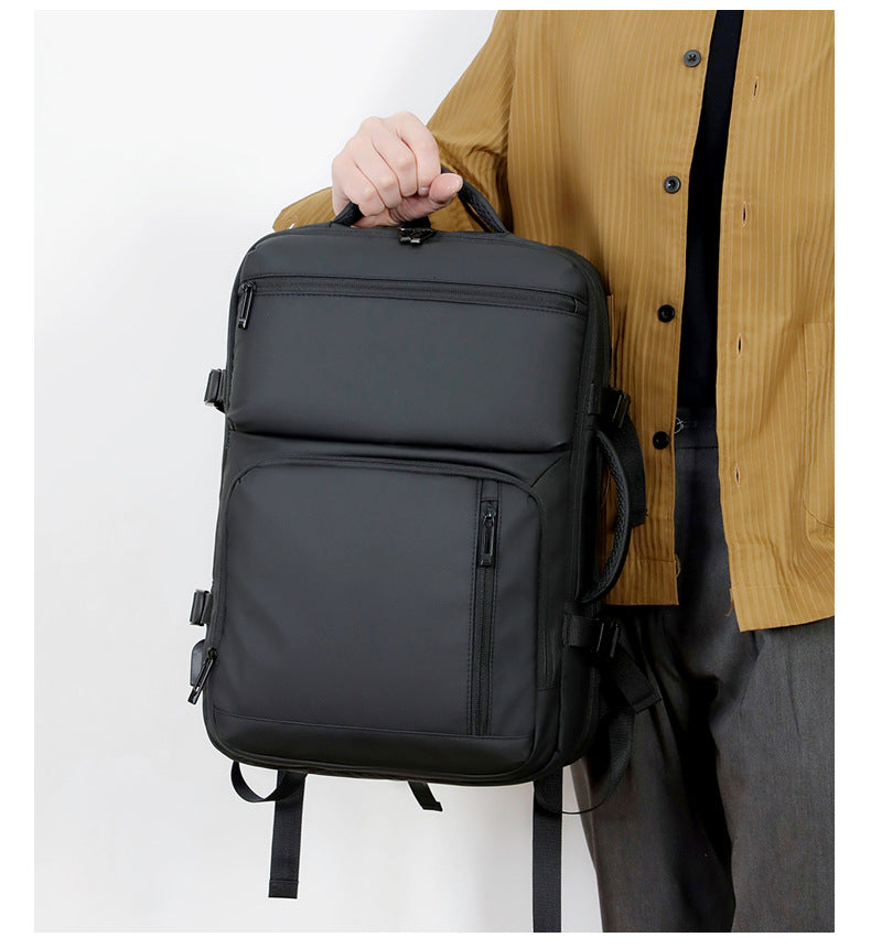 Black Expandable Business Travel Backpack with USB Charging Port - Water-Resistant Laptop Bag for Commuting & Carry-On