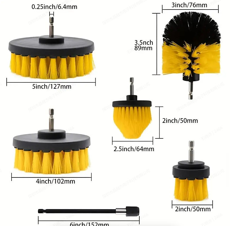 Yellow and Black 6 Pack Drill Brush Power Scrubber Cleaning Brush Extended Long Attachment Set All Purpose Drill Scrub Brushes Kit for Grout, Floor, Tub, Shower, Tile, Bathroom and Kitchen Surface