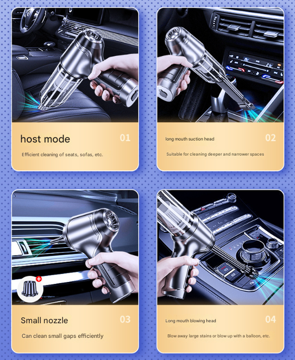 Black and Grey Powerful 3-in-1 Cordless Handheld Vacuum Cleaner - 12000Pa Suction & Air Duster Blower for Car Home & Office