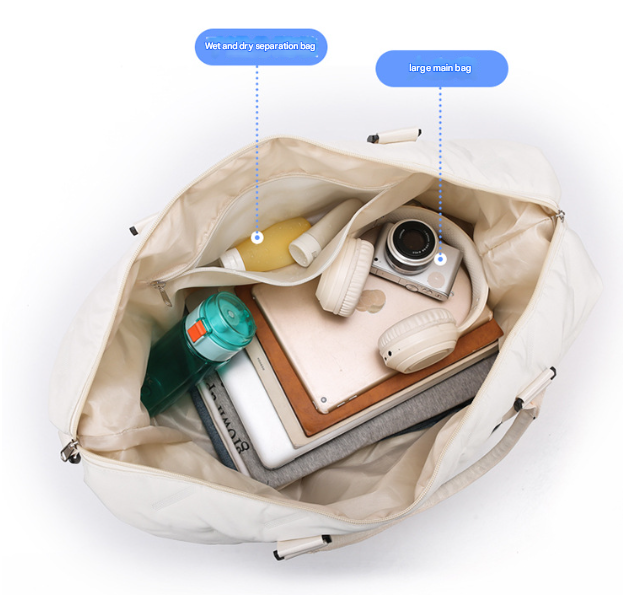 White Stylish Quilted Duffel Bag for Travel & Gym - Large Capacity Weekender with Shoe Compartment and Wet Pocket