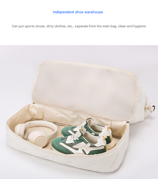 White Stylish Quilted Duffel Bag for Travel & Gym - Large Capacity Weekender with Shoe Compartment and Wet Pocket