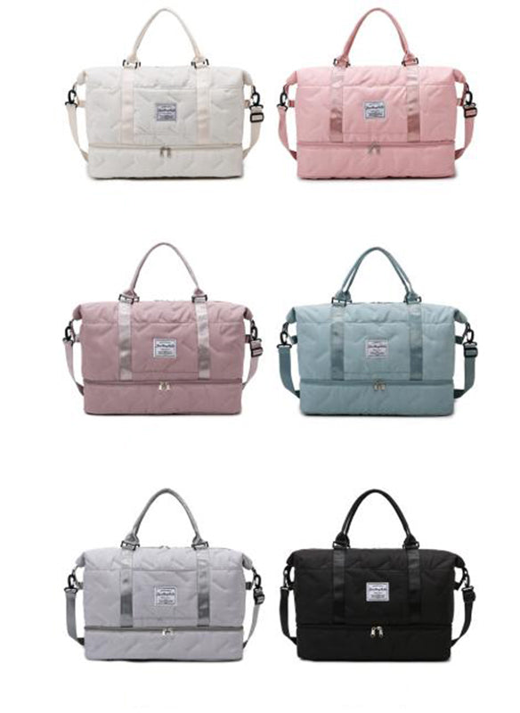 Pink Stylish Quilted Duffel Bag for Travel & Gym - Large Capacity Weekender with Shoe Compartment and Wet Pocket